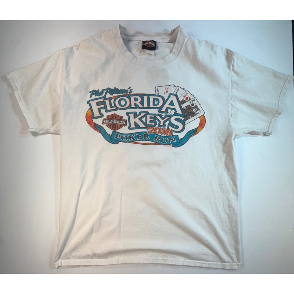 Harley-Davidson Florida Keys 2018 Poker Run Graphic T-Shirt White Mens L